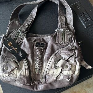 Angel Kiss Women's Metallic Gray Shoulder Bag
